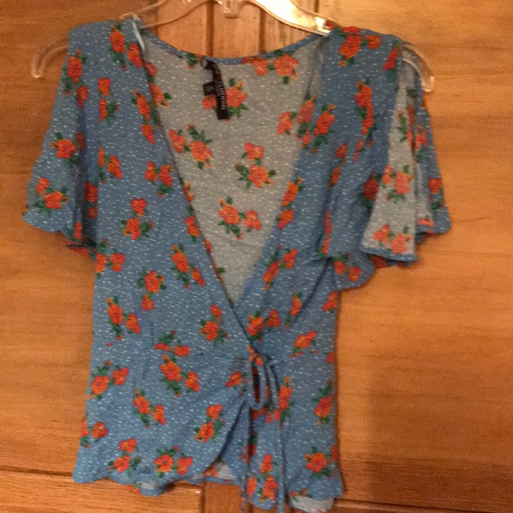 V neck blouse, ties in front
